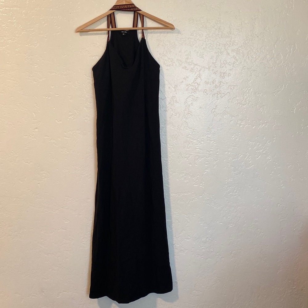 Saint+Sofia The Sunset Black Leopard Maxi Dress With Cross Strap For a Twist